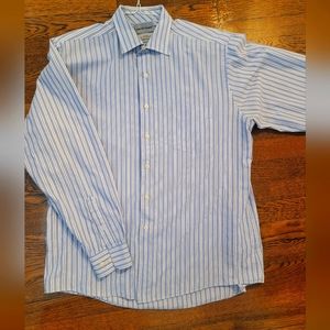 16‐16.5 34/35 light blue striped casual button up